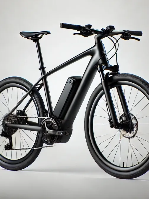 Sleek black electric bicycle on a white background.