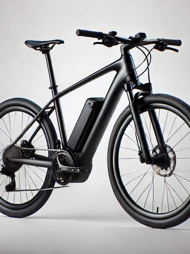 Sleek black electric bicycle on a white background.