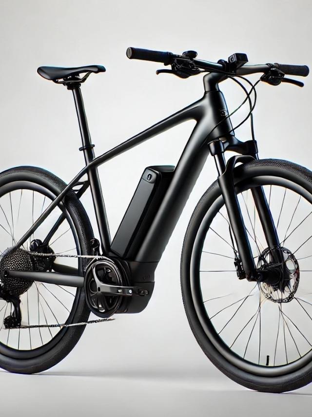 Sleek black electric bicycle with a central battery pack.